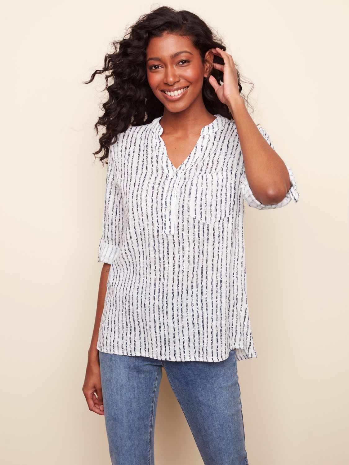 Popover Blouse With Roll Up Sleeve C4188