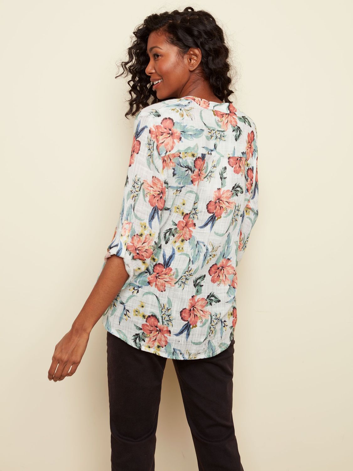Popover Blouse With Roll Up Sleeves C4188