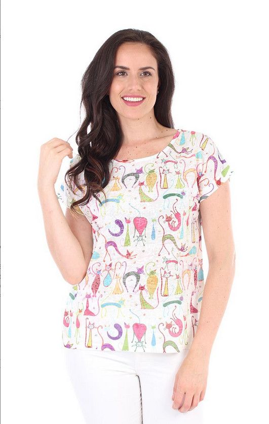 Cat Print Short Sleeve Tee