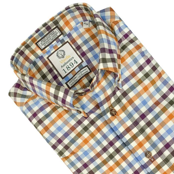 Limited Edition Cashmere Blend  Sport Shirt - Orange, Sky, Brown &amp; Wine Check (559473-02)