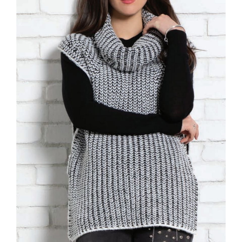 Orly - 51005 - Cowl Neck Pullover Sleeveless Vest - Black/White