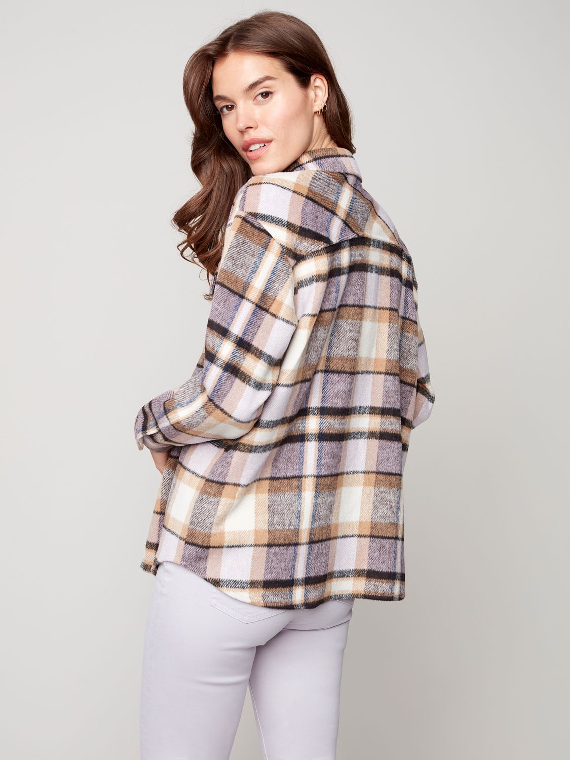 Flannel Shirt Jacket 6228, Color: Lilac, Size: XS