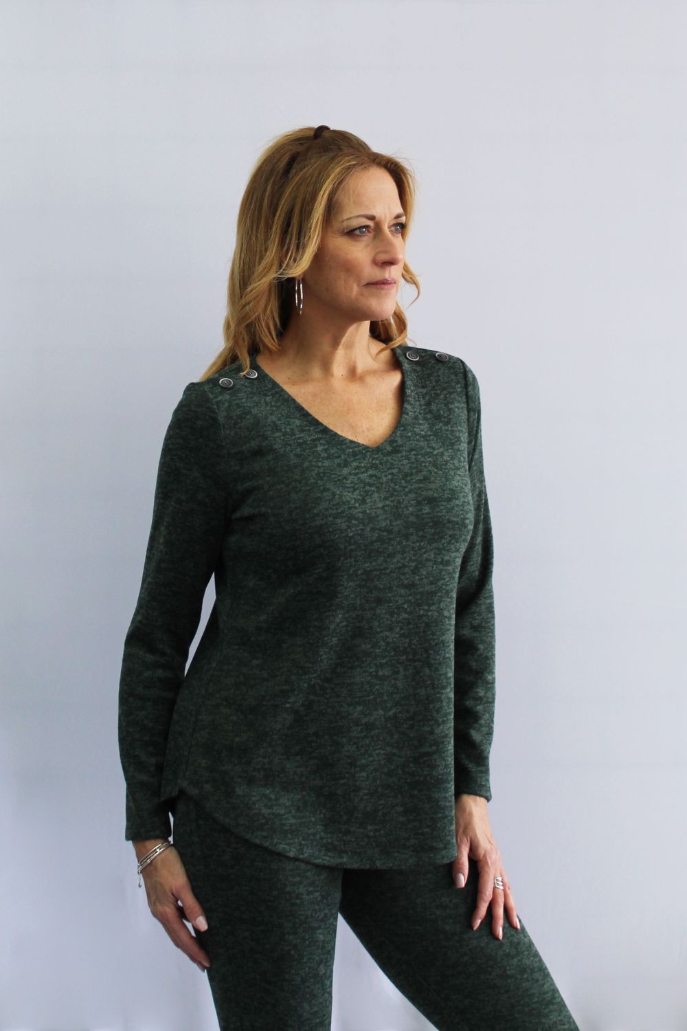 V Neck Top With Buttons 62914
