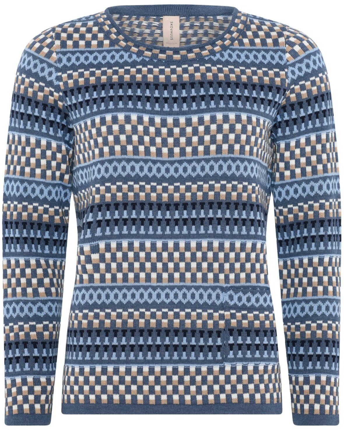 Striped Pattern Crew With Pocket