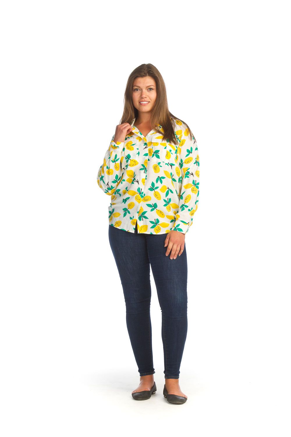 Lemon Print Collared Button Front Blouse 14062