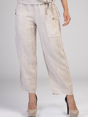 Linen Pant With Pockets C4176, Color: Beige