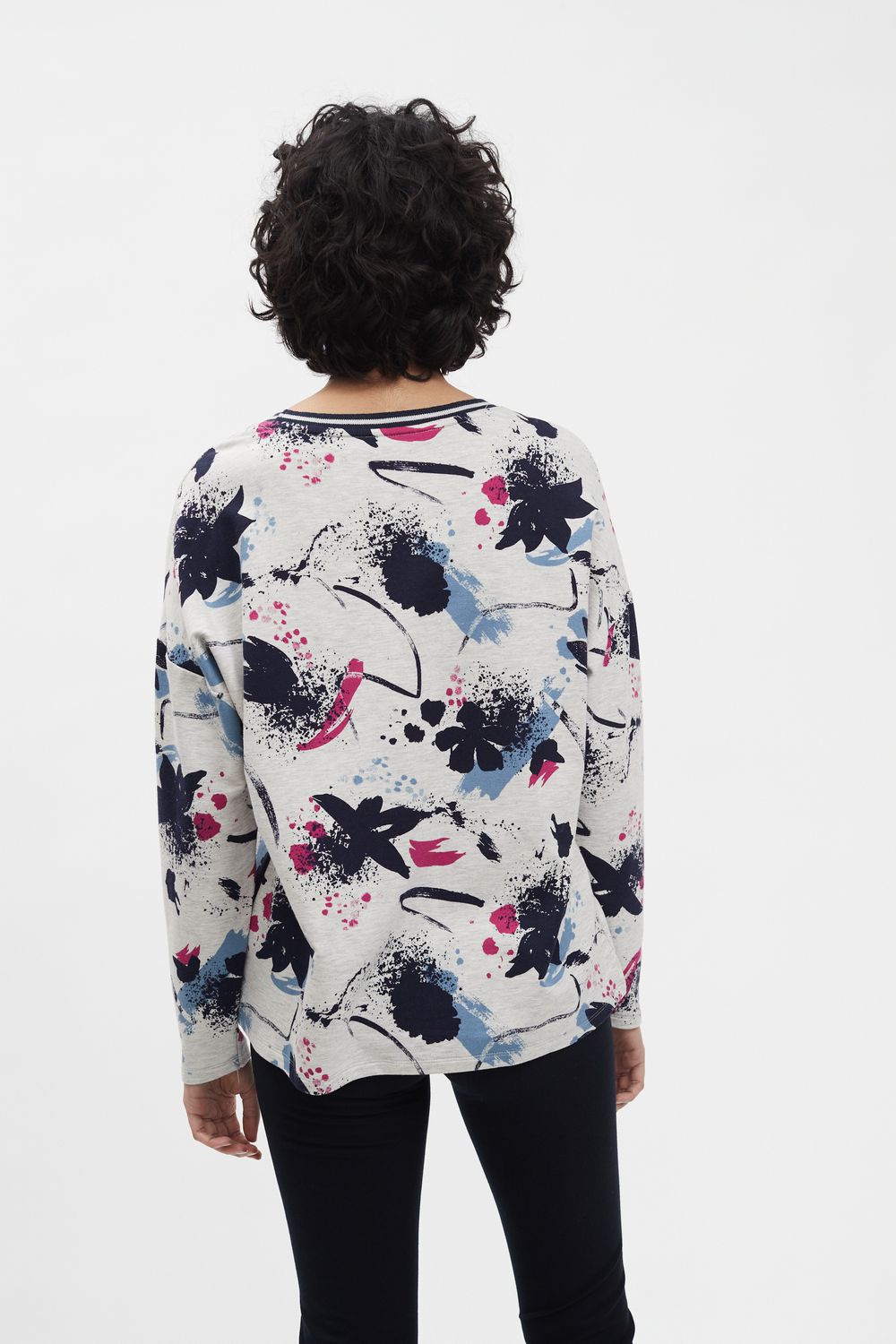 Printed Top With Striped Rib 1738834