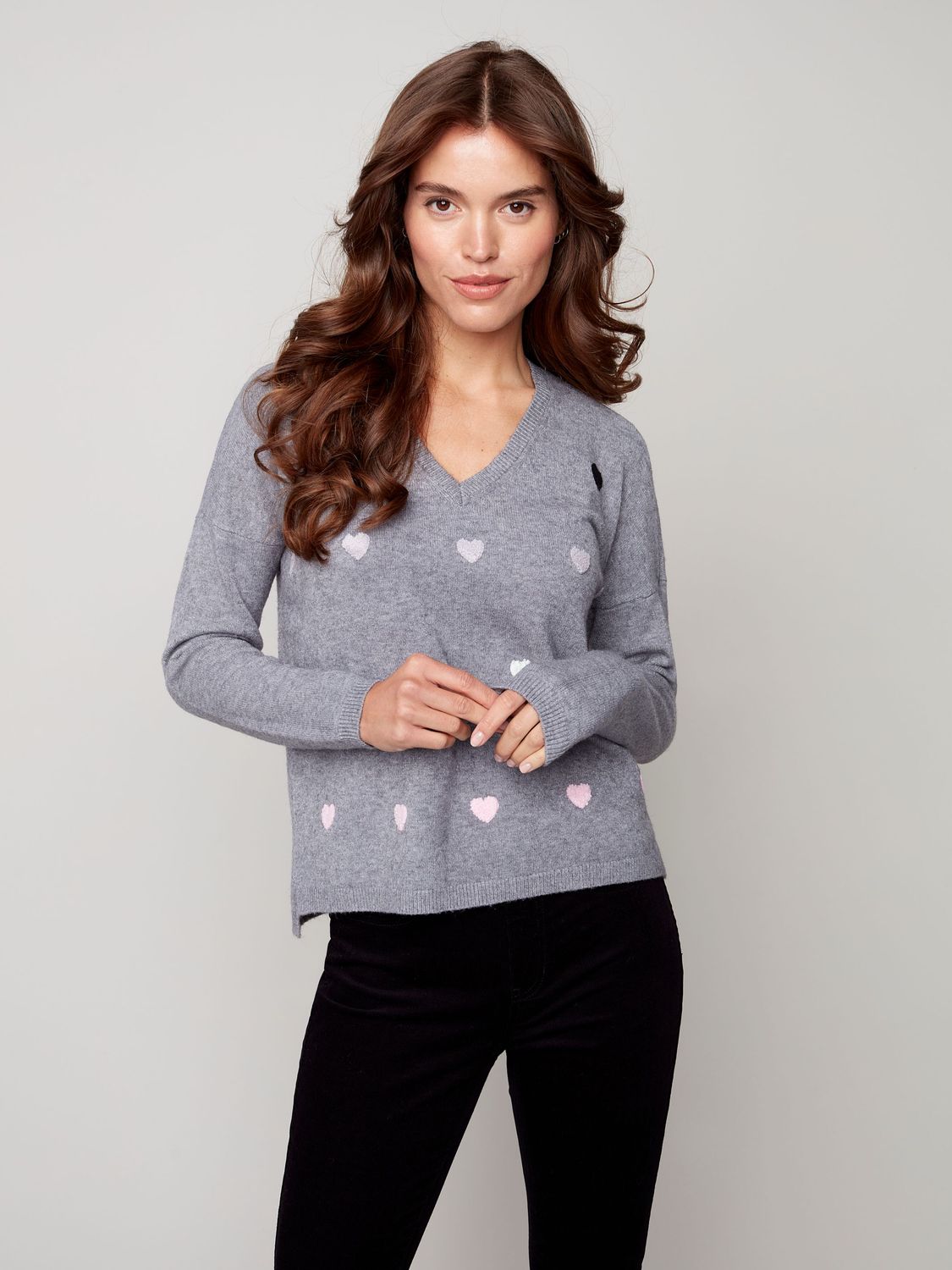 V Neck Sweater Heart Design 2430