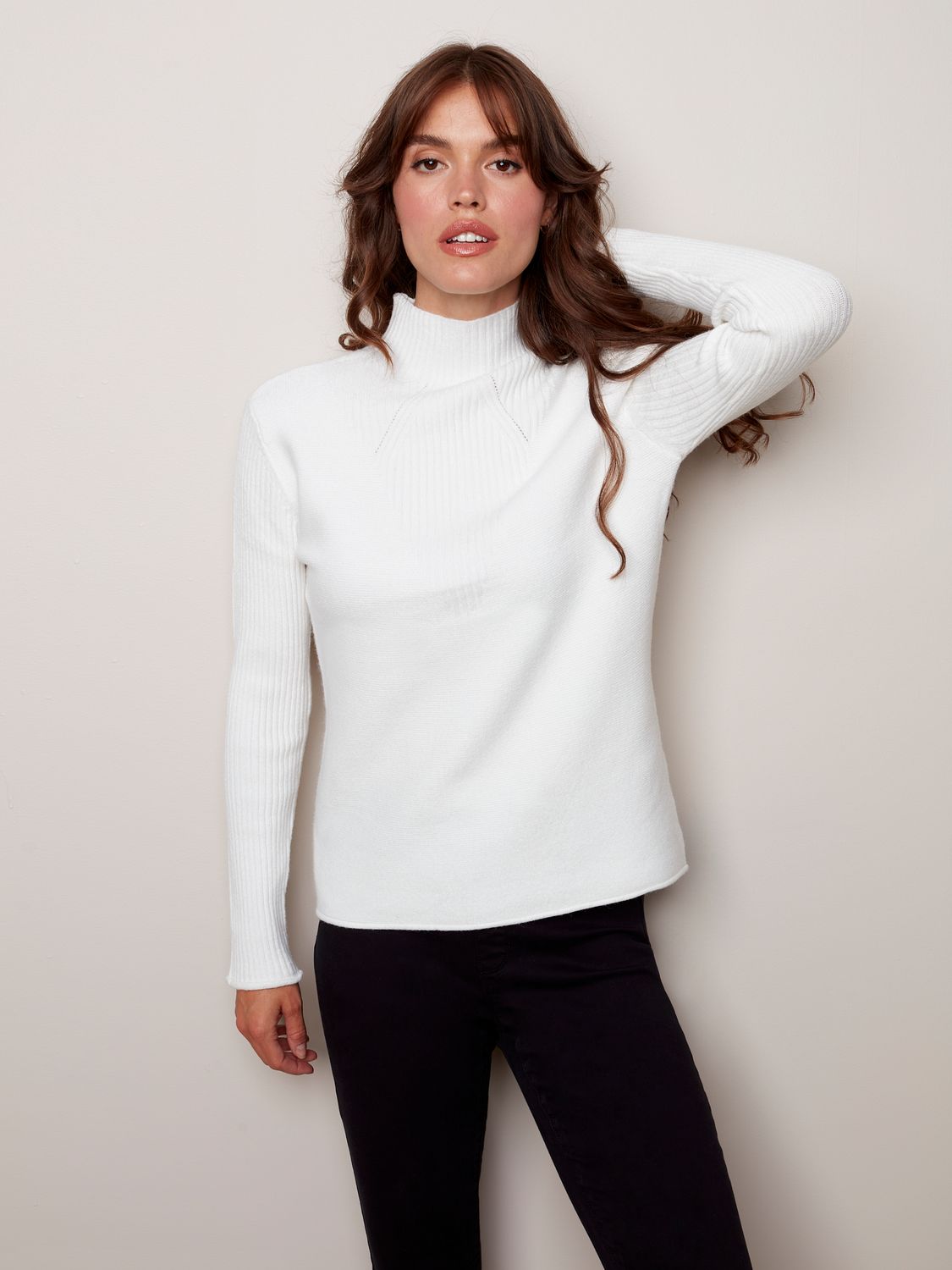 Funnel Neck Sweater 2273, Color: Cream, Size: XS