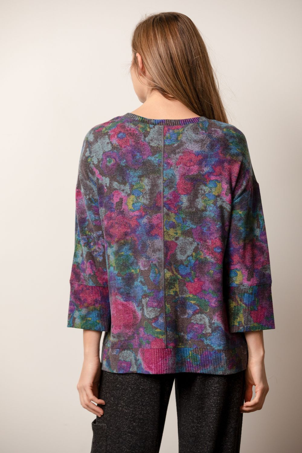 Fall Floral 3/4 Sleeve Boxy Top 36169