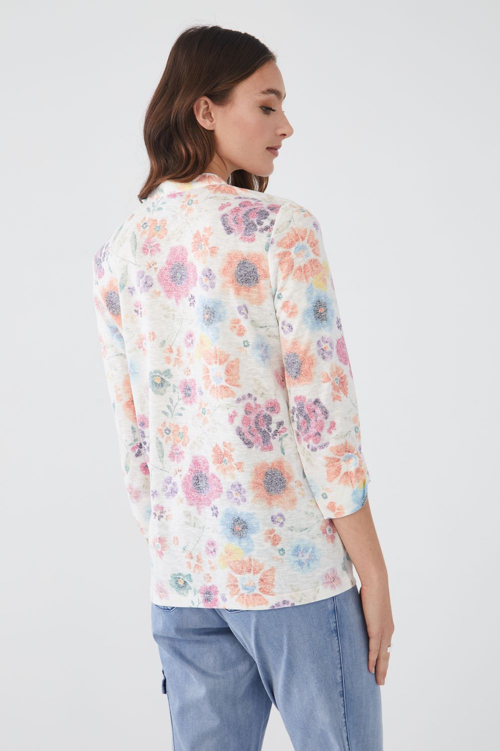 3/4 Sleeve V Neck Split Top 3890628