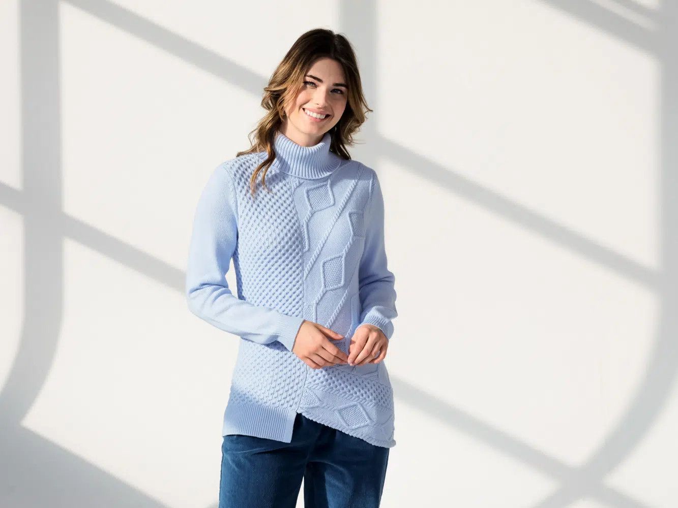 Cableknit Sweater A40165, Color: Ice Blue, Size: XS