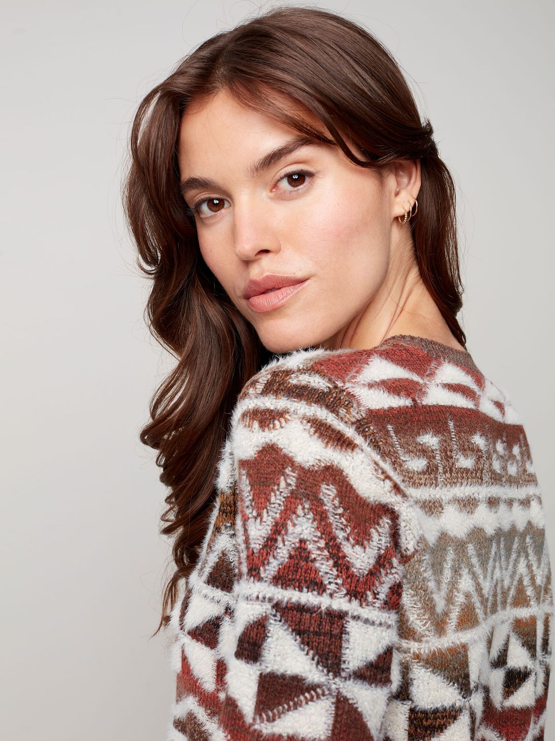Geometric Print Fuzzy Sweater 2393