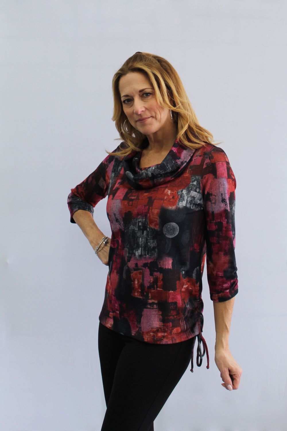 Cowl Neck Multi Print Top 62346