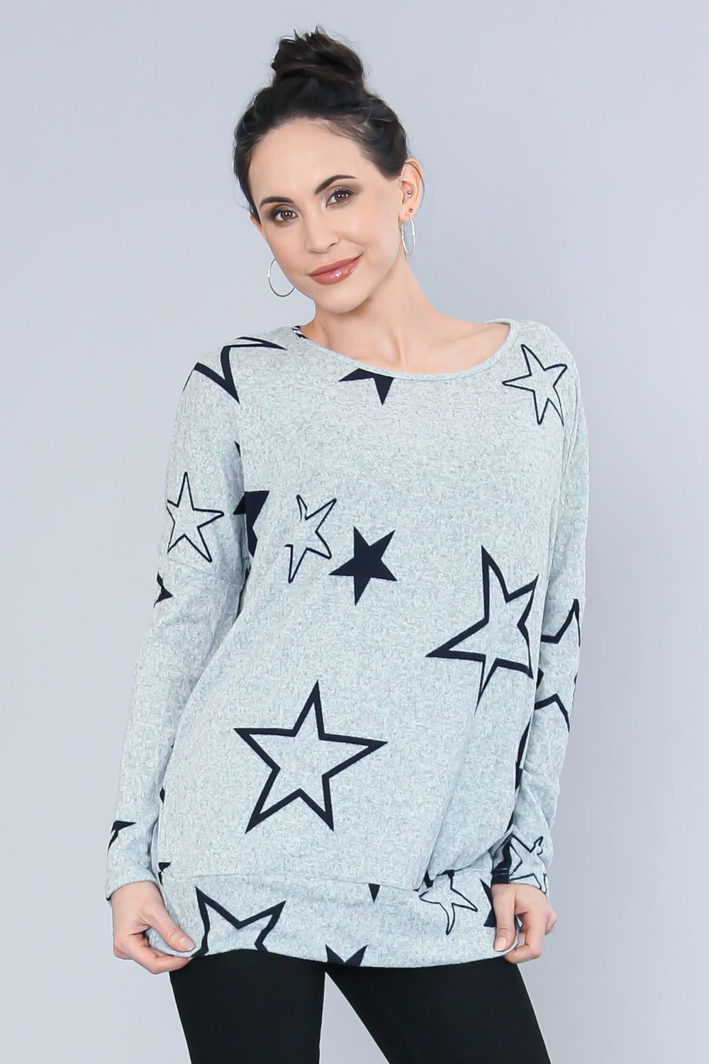 Oversized Grey Knit Top With Stars 223656