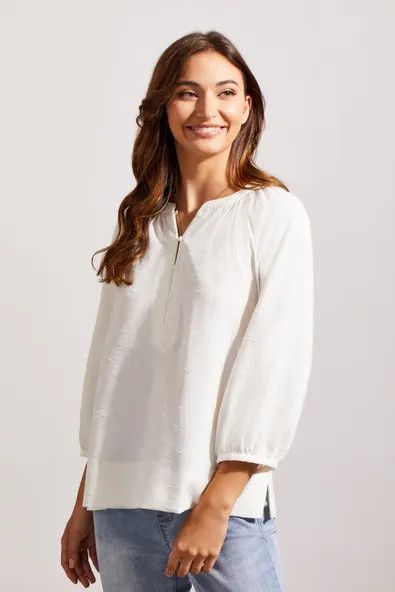 Jacquard Woven Embroidered Blouse 7783O, Color: Eggshell, Size: XS