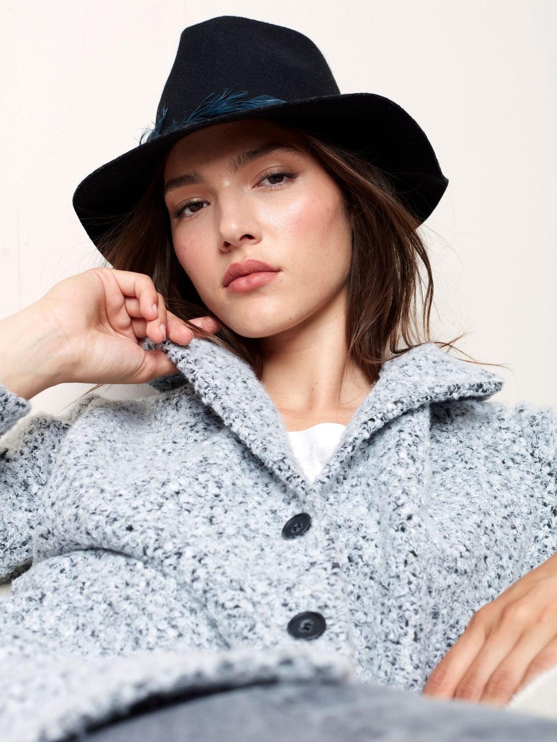 Boucle Knit Tailored Collar Coat 6141