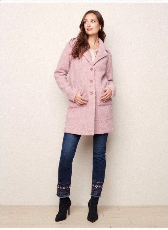 Boucle Knit Tailored Collar Coat 6141