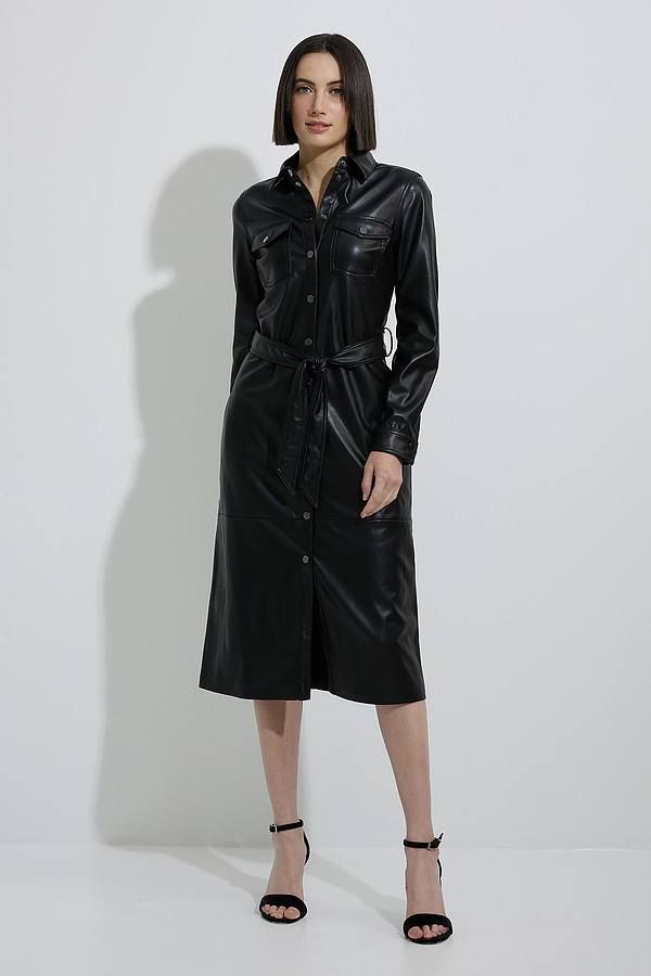 Faux Leather Shirt Dress Style 223940