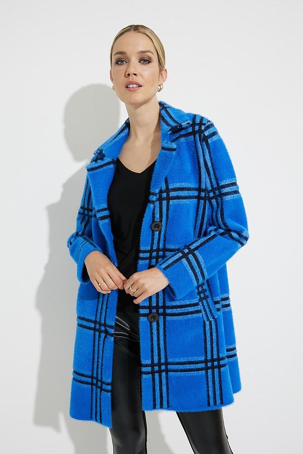 Blue/Black Knit Plaid Jacket Style 224936