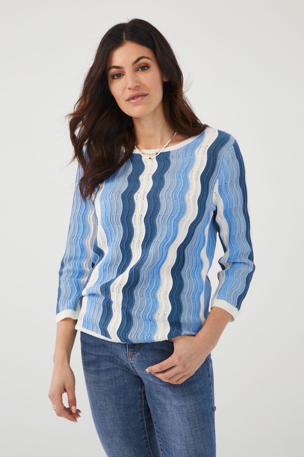 FDJ 3/4 Sleeve Pointelle Sweater 3166624 