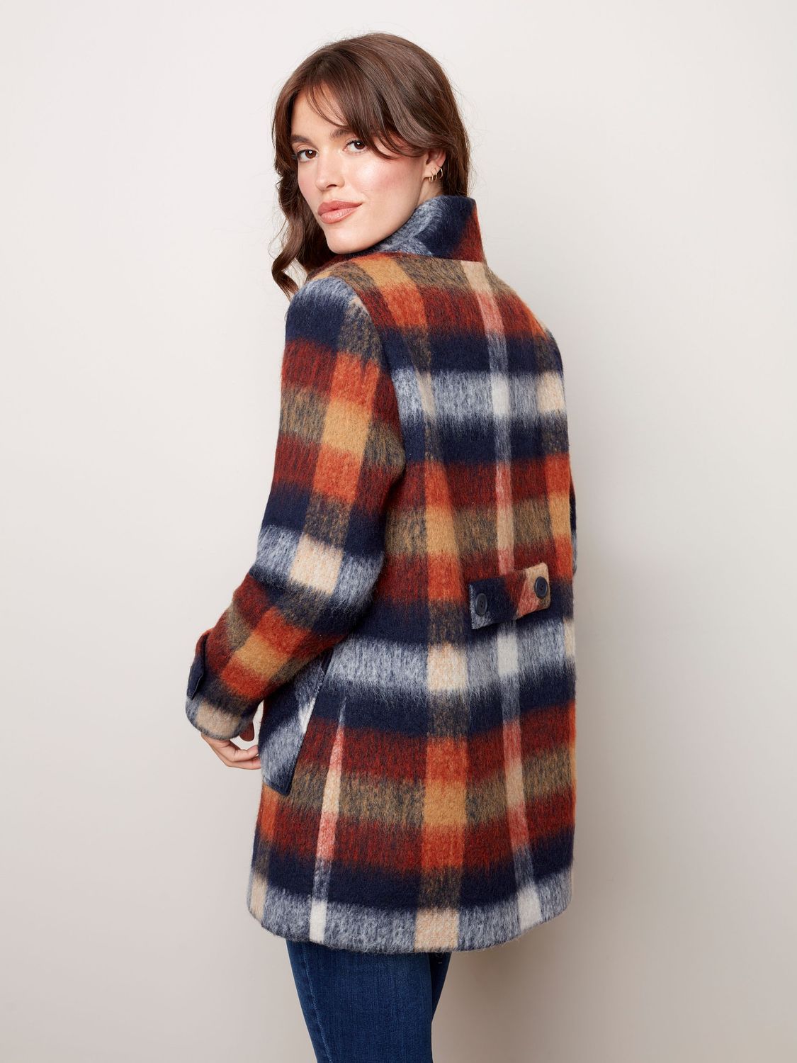 Brushed Wool Plaid Coat 6104