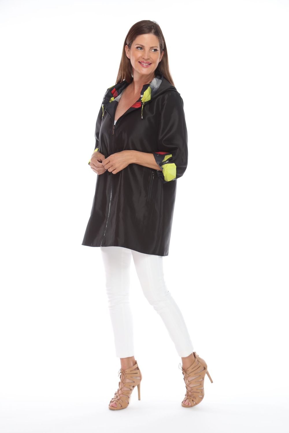 Reversible Rain Coat J3210, Color: Black/Umbrellas, Size: XS