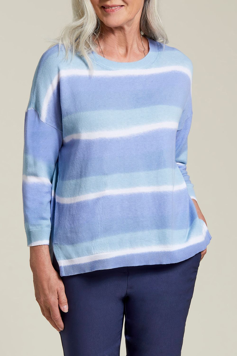3/4 Sleeve Crewneck Sweater 1338O