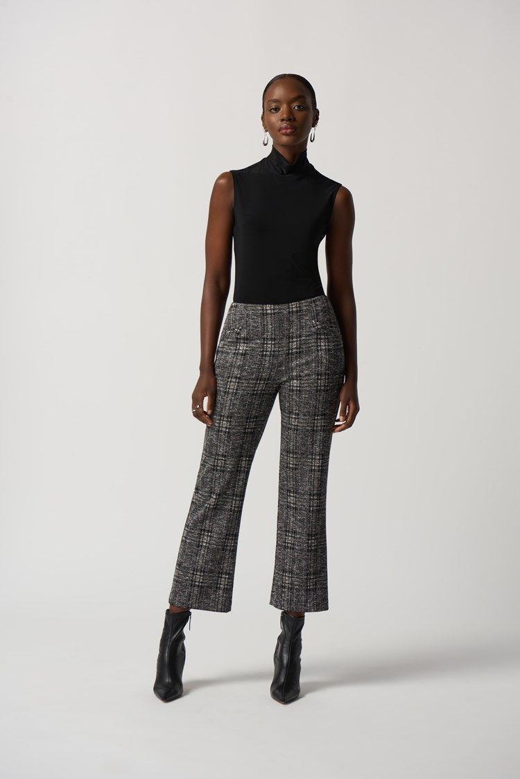 Plaid Jacquard Cropped Pants 233138, Color: 178 Black/Multi, Size: 6