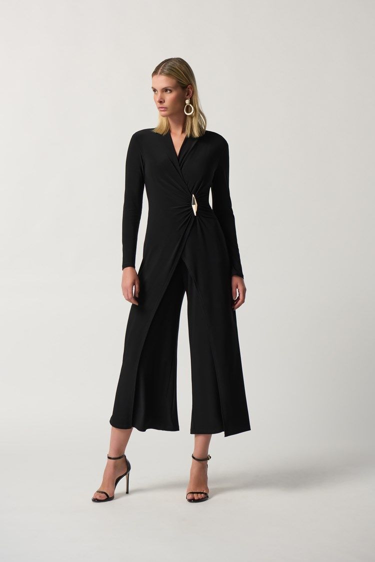 Wrap Culotte Jumpsuit 233097, Color: Black, Size: 6