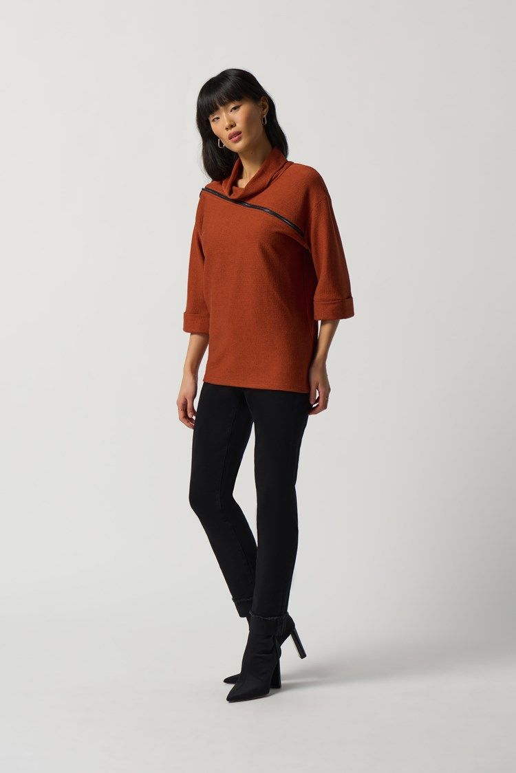 Cowl-Collar Boxy Sweater 233126, Color: Tandoori/Black 4115, Size: 6