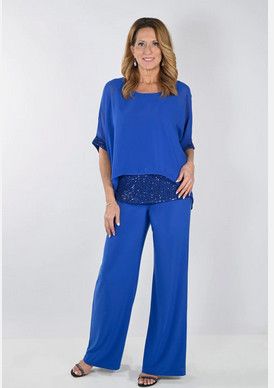 Wide Leg Knit Pant 239004, Color: Royal, Size: 10