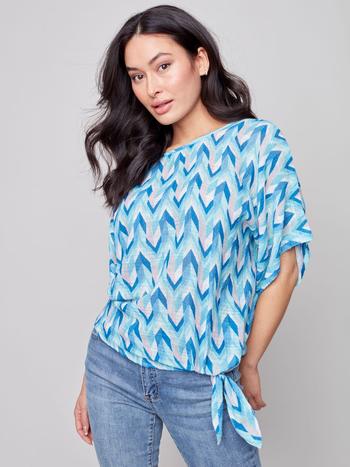 Dolman Cotton Blouse With Bottom Tie C4403Z 274C
