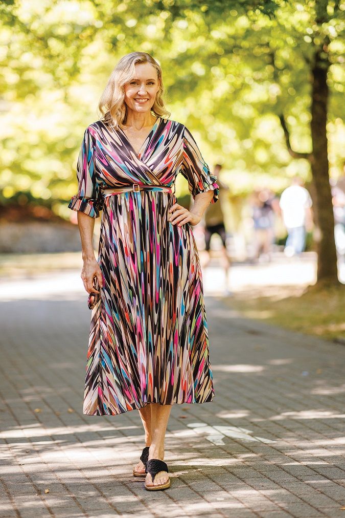 Abstract Print Pleated Dress With Belt 14738