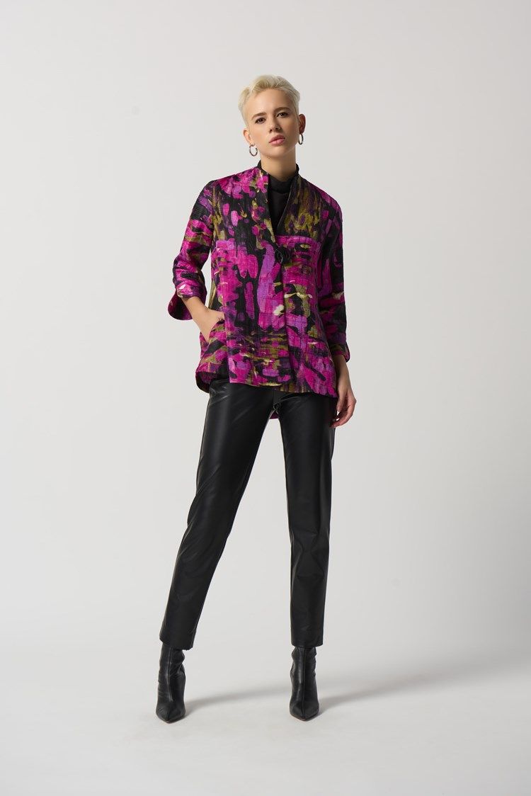 Abstract Print Trapeze Jacket 233192, Color: 178 Black/Multi, Size: 8