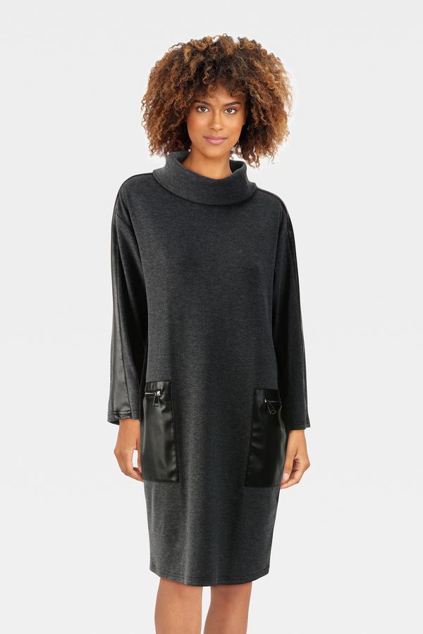 Funnel Neck Sweater Dress 233262, Color: 3533-Grey Melange/Black, Size: 4