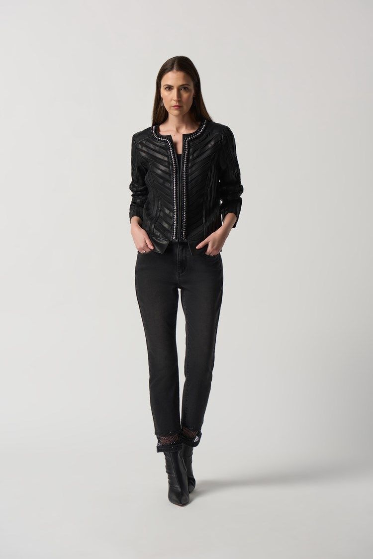 Faux-Leather and Mesh Jacket 233962, Color: Black, Size: S