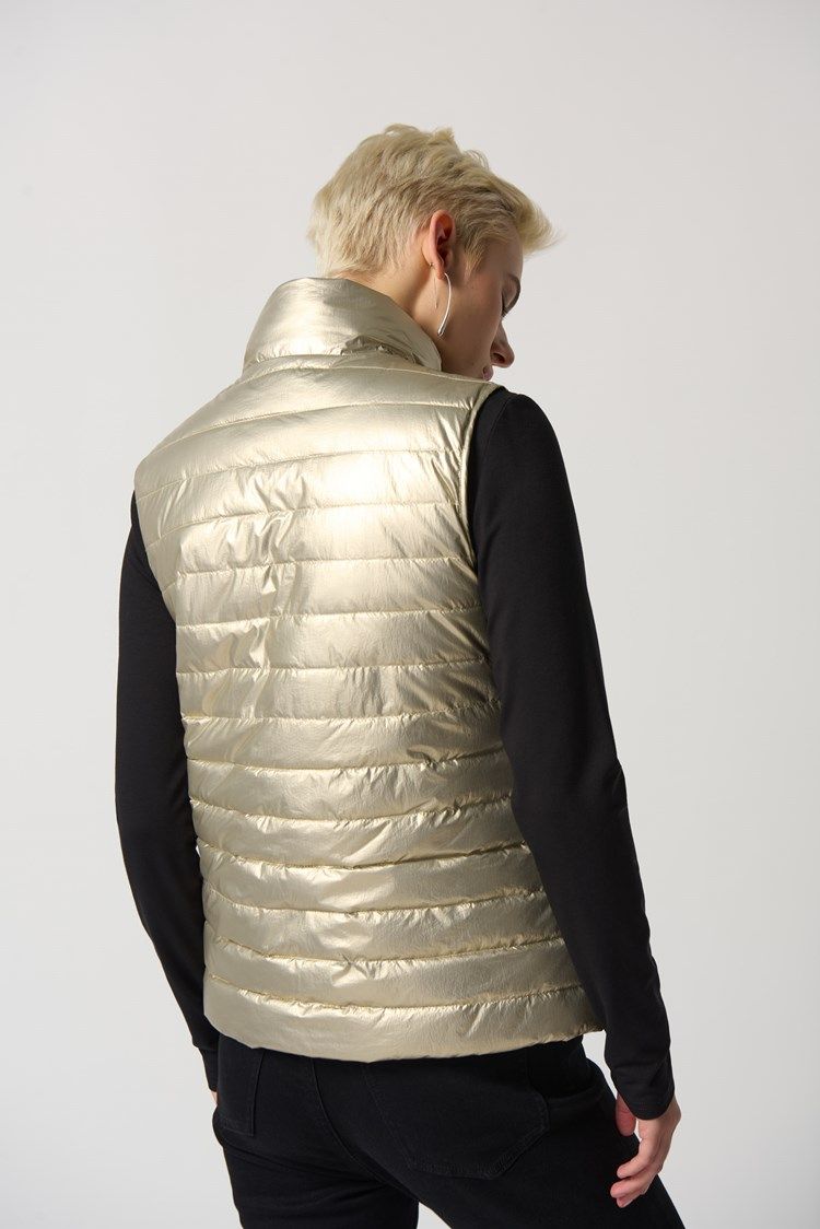 Reversible Quilted Metallic Puffer Vest 233966, Color: Gold/Black, Size: S