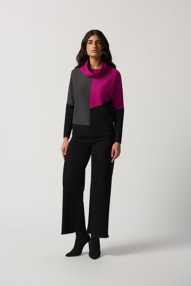 Colour-Block Cowl Neck Sweater 233954, Color: 4141-Opulence/Grey/Black, Size: XS