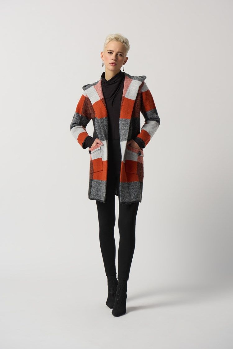 Plaid Jacquard Coat 233950, Color: 4097-Tandoori/Multi, Size: S
