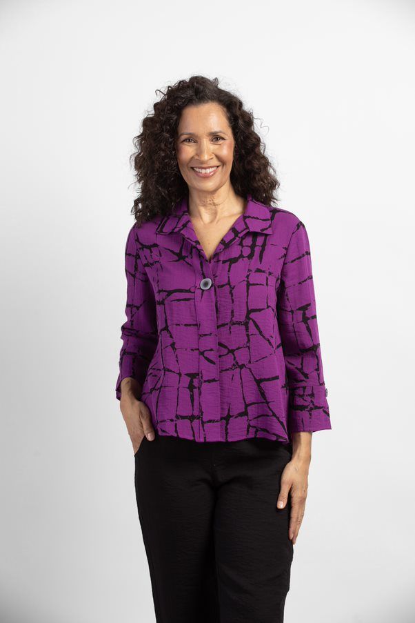 Crackle Hidden Placket Shirt 38411, Color: Mulberry, Size: XS