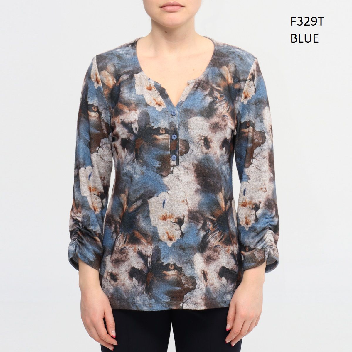 Henley Top  With 3/4 Sleeve F329, Size: S