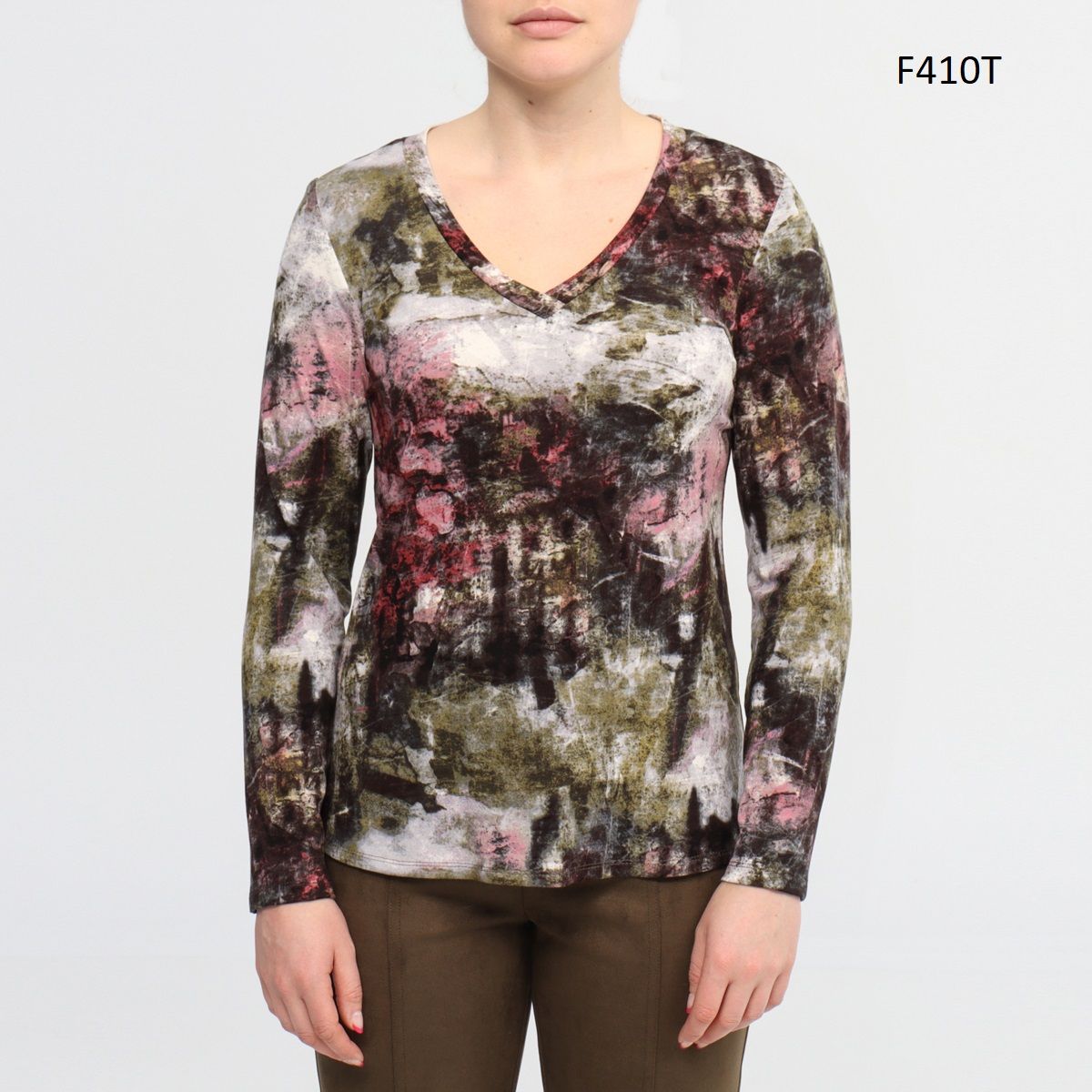 V Neck Top 410, Color: Multi, Size: S