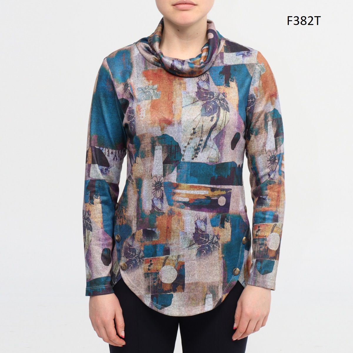 Cowl Neck Top With Button Detail 382, Color: Multi, Size: S
