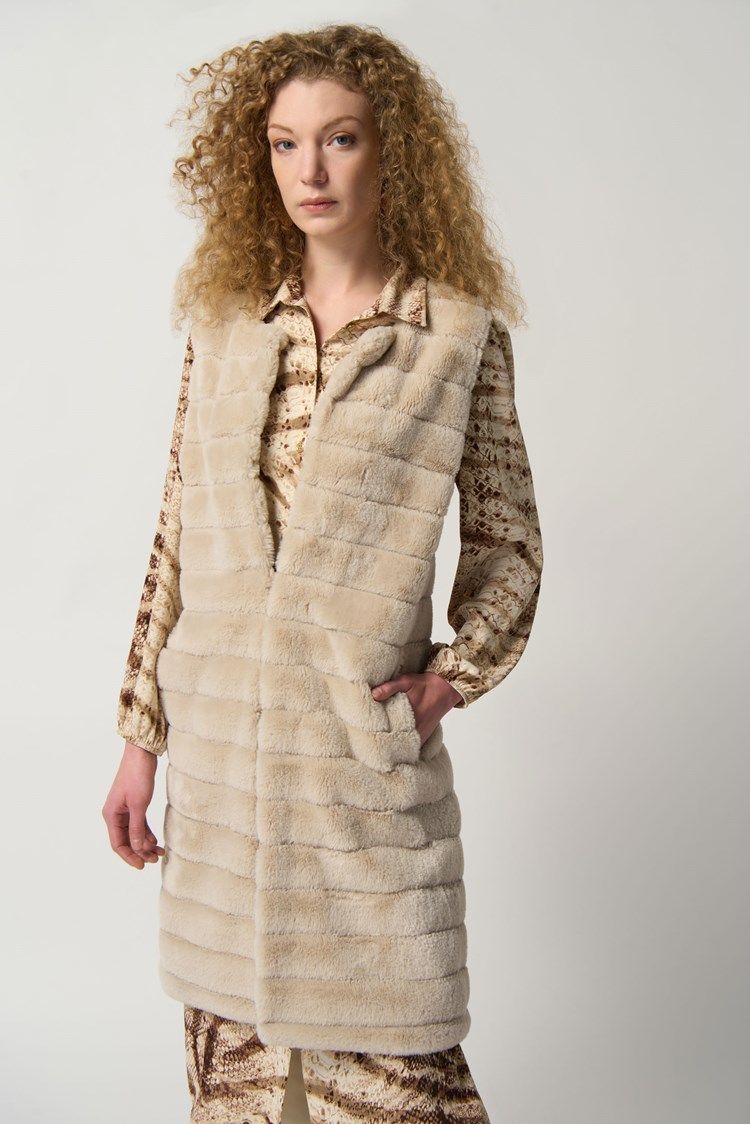 Faux Fur Sleeveless Vest 233924, Color: Oat 4107, Size: S