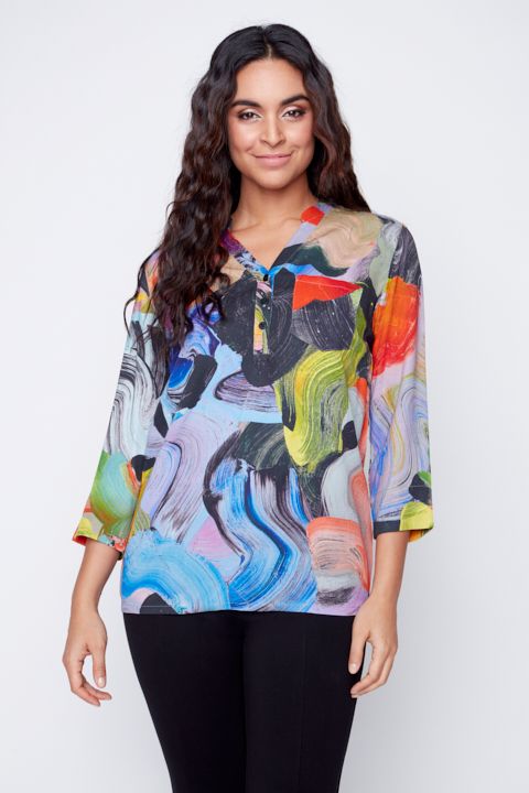 Woven Blouse 91239, Color: Multi, Size: XS