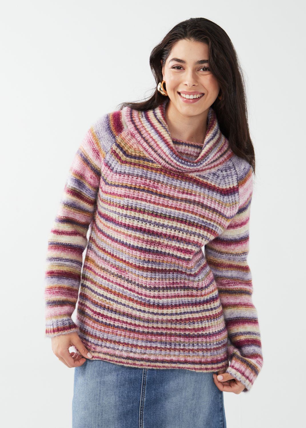 Cowl Neck Space Dye Sweater 1230796, Color: Purple Spacedye, Size: XS
