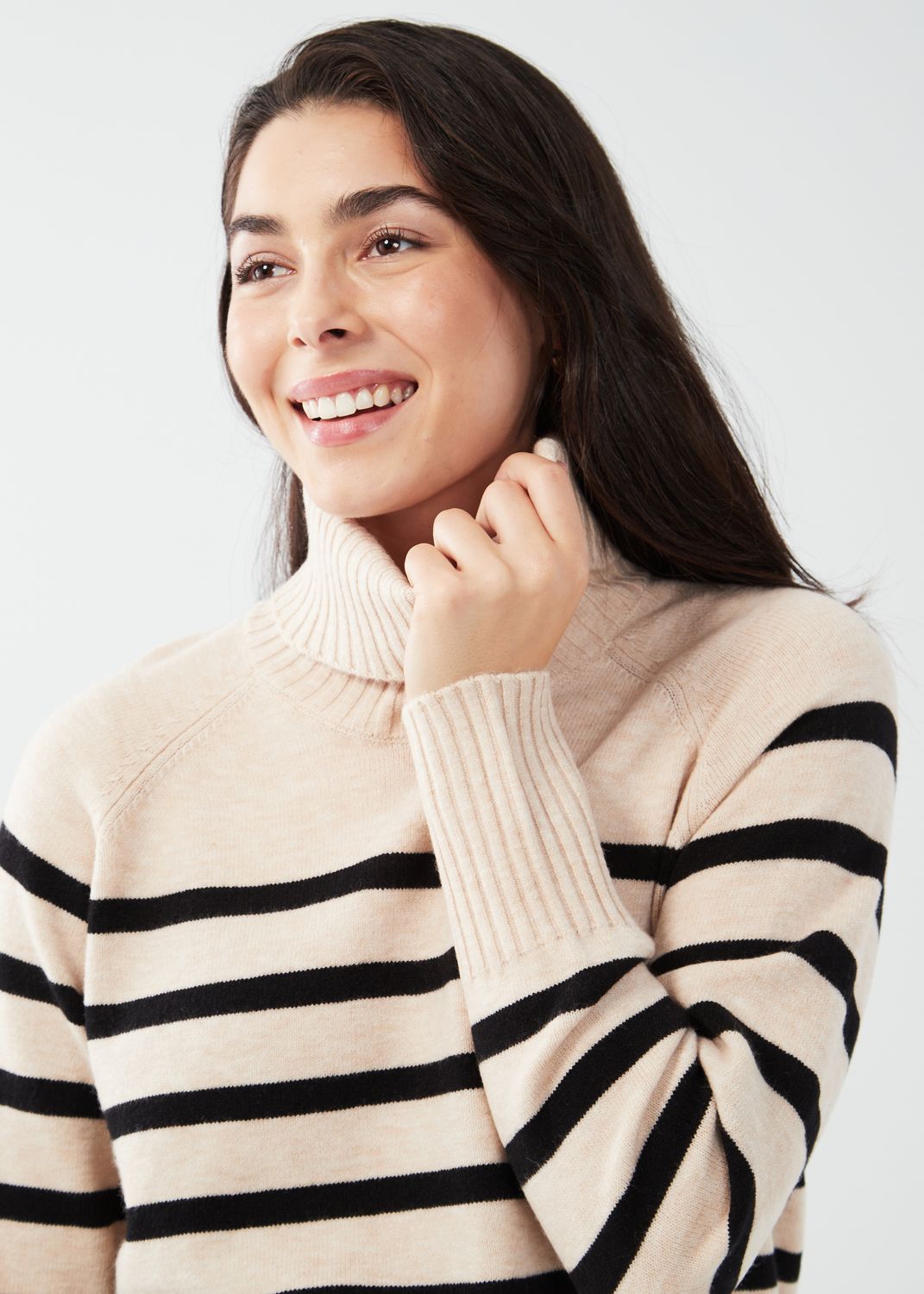 Cowl Neck Sweater 1278333, Color: Oatmeal Stripe, Size: XS
