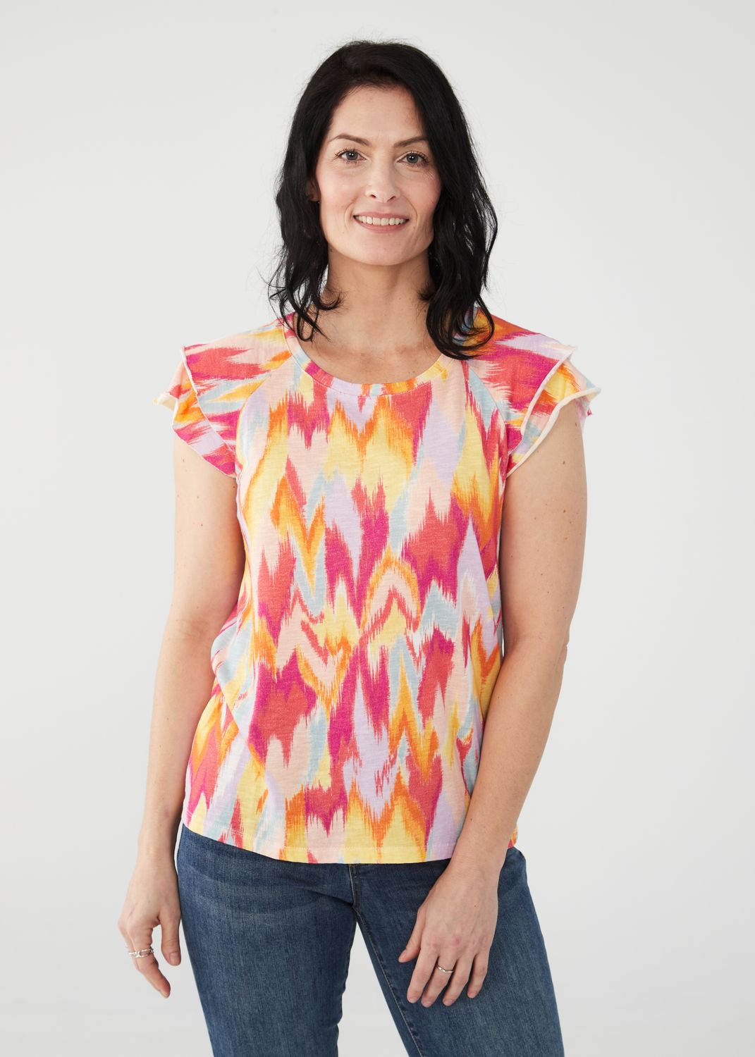 Flounce Cap Sleeve Top 3834476