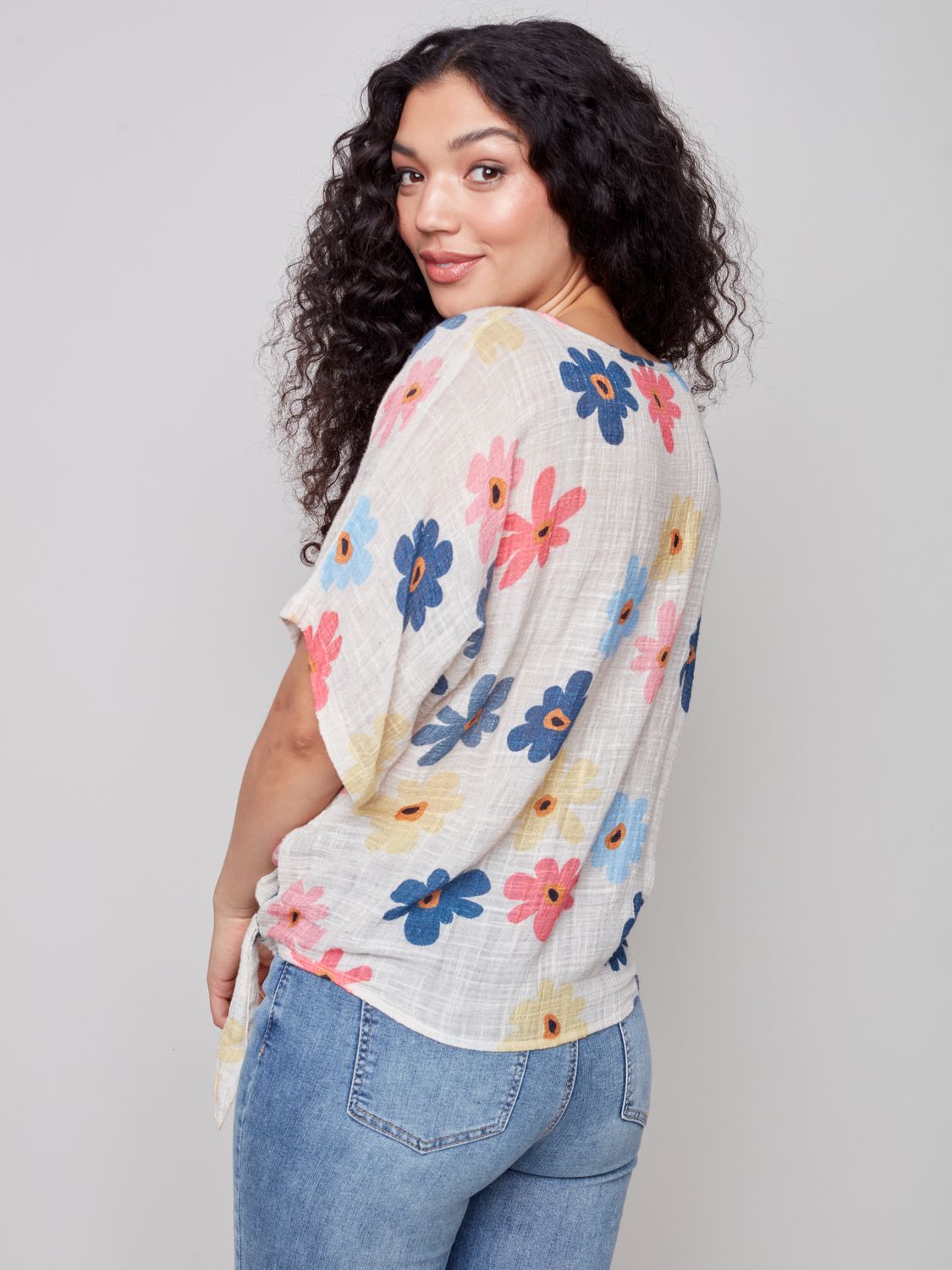 Dolman Cotton Blouse With Bottom Tie C4403ZD